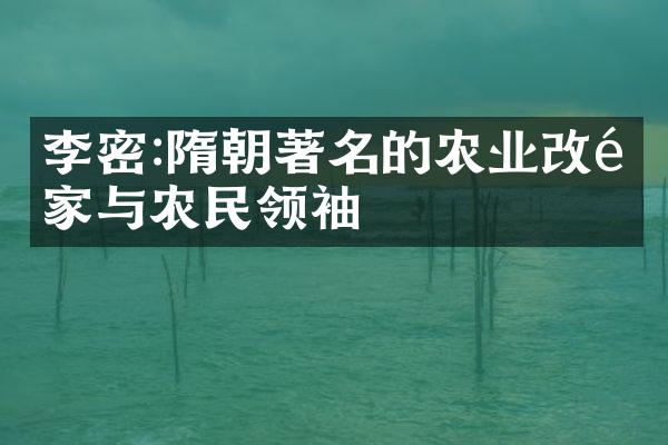 李密:隋朝著名的农业改革家与农民领袖