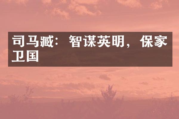 司马臧：智谋英明，保家卫国
