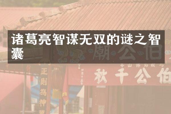 诸葛亮智谋无双的谜之智囊