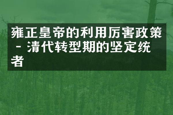 雍正皇帝的利用厉害政策 - 清代转型期的坚定统治者