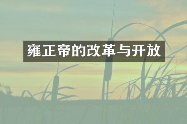 雍正帝的改革与开放