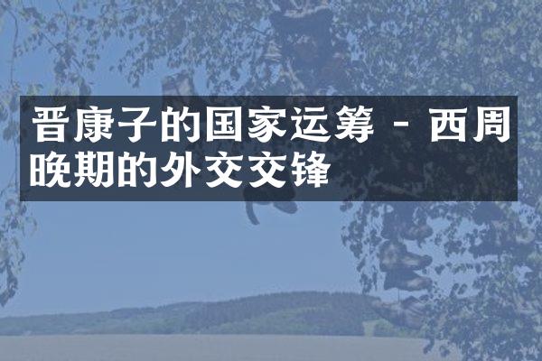 晋康子的国家运筹 - 西周晚期的外交交锋