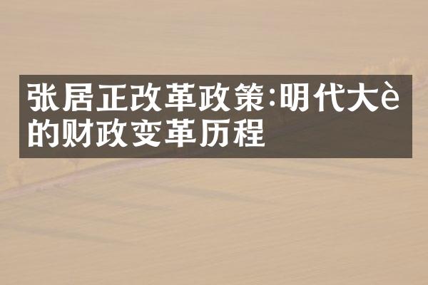 张居正改革政策:明代大臣的财政变革历程