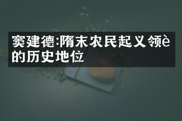窦建德:隋末农民起义领袖的历史地位