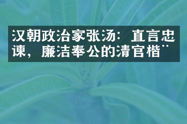 汉朝政治家张汤：直言忠谏，廉洁奉公的清官楷模