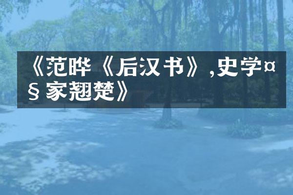 《范晔《后汉书》,史学大家翘楚》