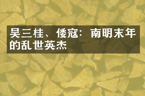 吴三桂、倭寇：南明末年的乱世英杰