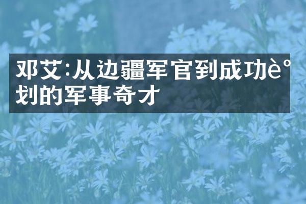 邓艾:从边疆军官到成功谋划的军事奇才