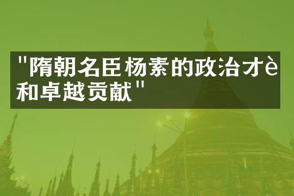 "隋朝名臣杨素的政治才能和卓越贡献"