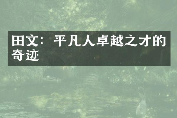 田文：平凡人卓越之才的奇迹