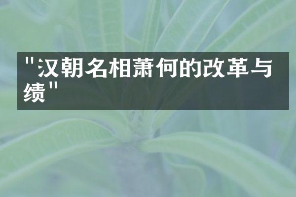 "汉朝名相萧何的改革与政绩"
