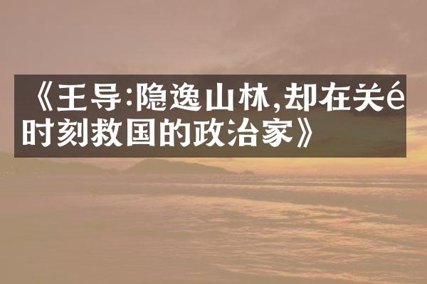 《王导:隐逸山林,却在关键时刻救国的政治家》