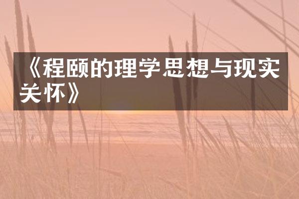 《程颐的理学思想与现实关怀》
