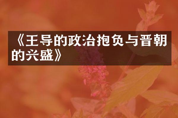 《王导的政治抱负与晋朝的兴盛》
