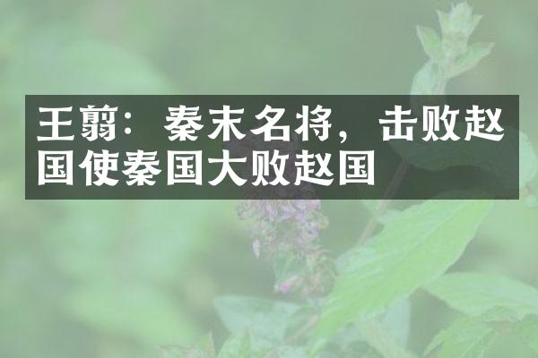 王翦：秦末名将，击败赵国使秦国大败赵国