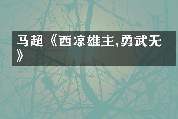 马超《西凉雄主,勇武无双》