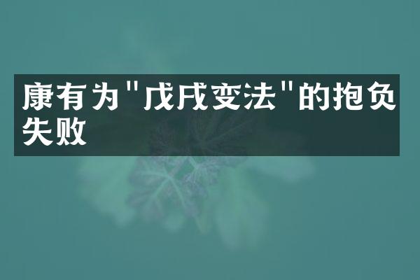 康有为"戊戌变法"的抱负与失败