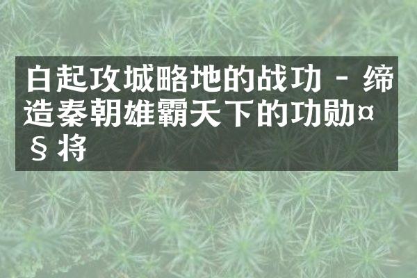 白起攻城略地的战功 - 缔造秦朝雄霸天下的功勋大将