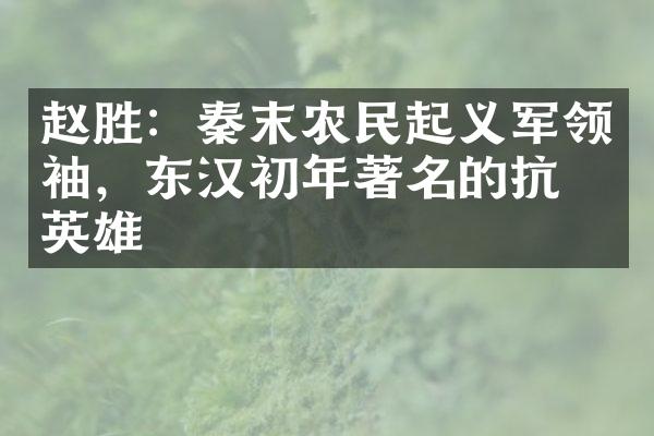 赵胜：秦末农民起义军领袖，东汉初年著名的抗暴英雄
