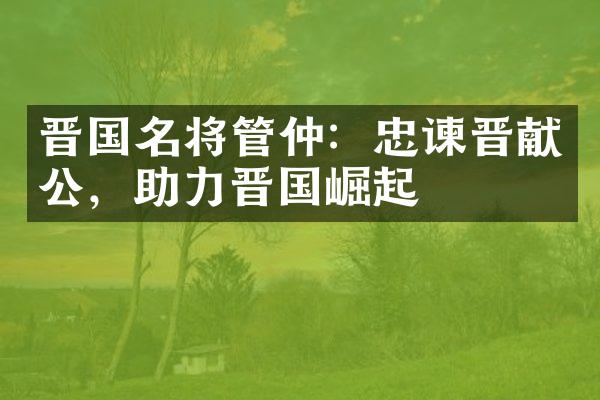 晋国名将管仲：忠谏晋献公，助力晋国崛起