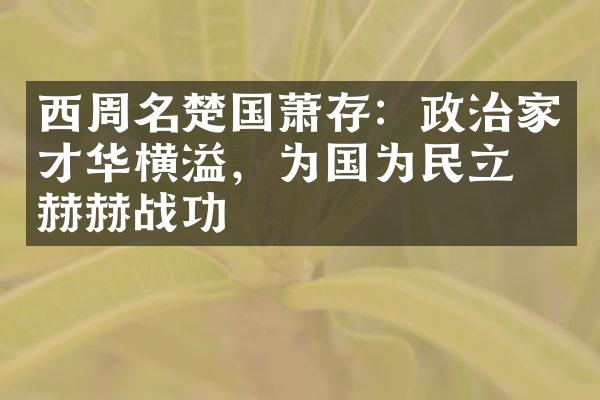 西周名楚国萧存：政治家才华横溢，为国为民立下赫赫战功