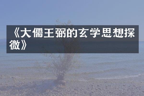 《大儒王弼的玄学思想探微》