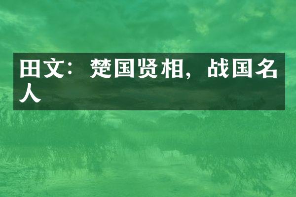 田文：楚国贤相，战国名人