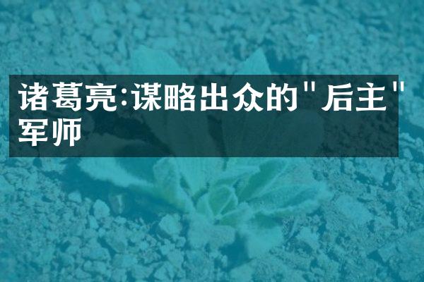 诸葛亮:谋略出众的"后主"军师