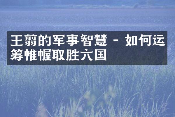 王翦的军事智慧 - 如何运筹帷幄取胜六国