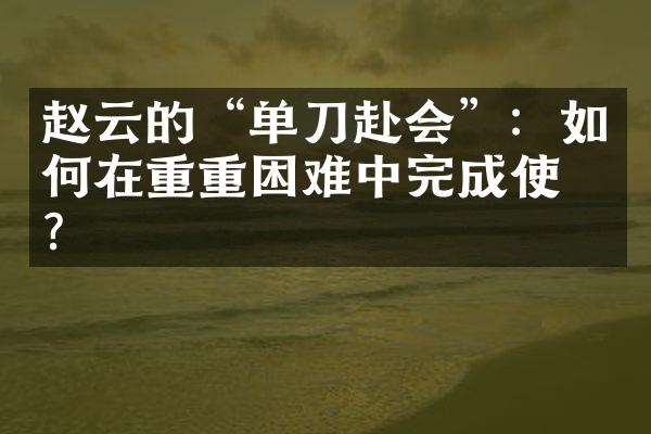 赵云的&ldquo;单刀赴会&rdquo;：如何在重重困难中完成使命？