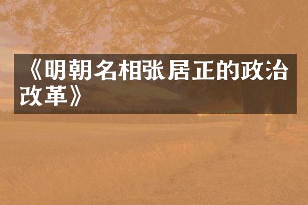《明朝名相张居正的政治改革》