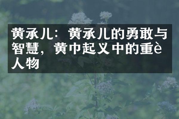 黄承儿：黄承儿的勇敢与智慧，黄巾起义中的重要人物