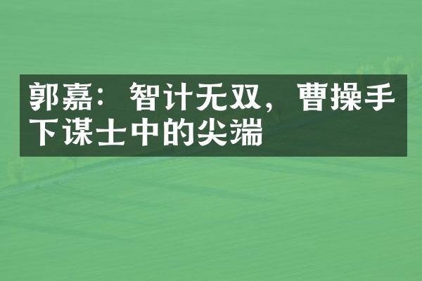 郭嘉：智计无双，曹操手下谋士中的尖端