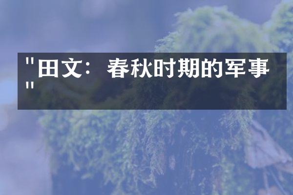 "田文：春秋时期的军事家"