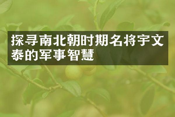 探寻南北朝时期名将宇文泰的军事智慧